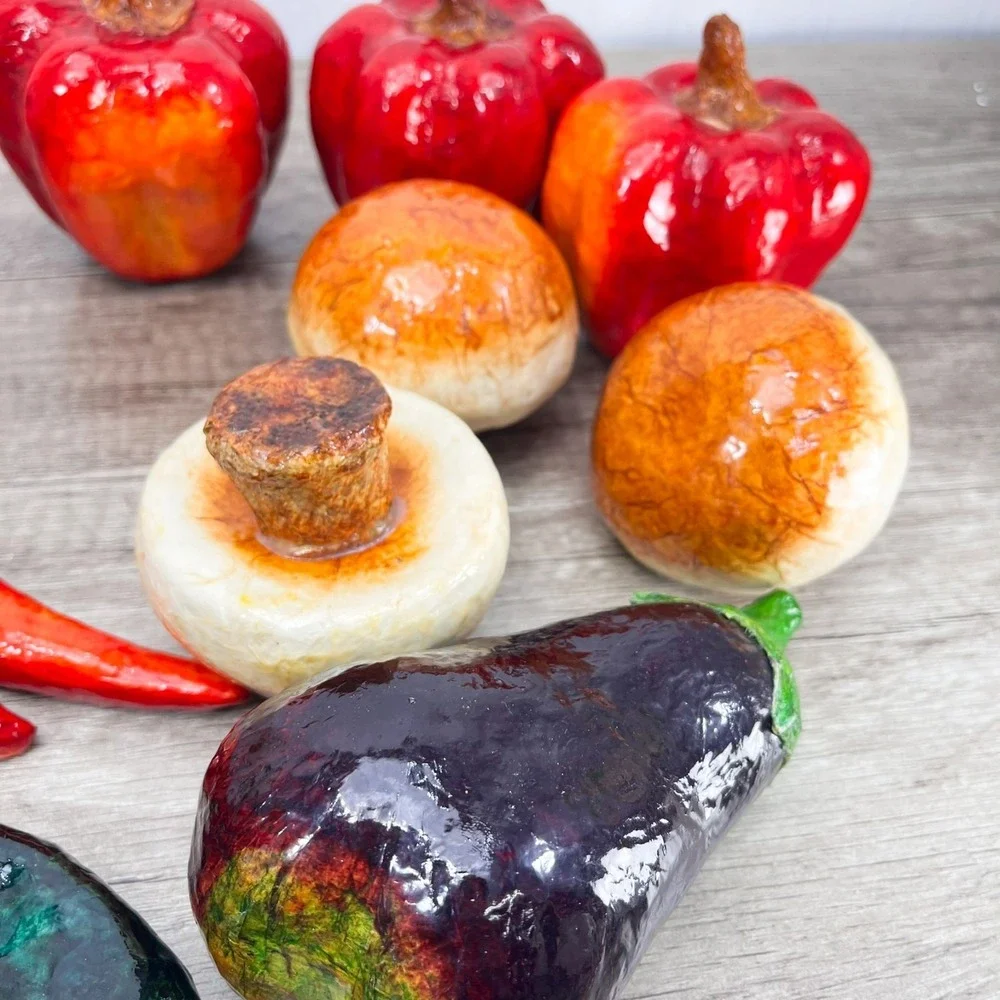 Vintage‎ Fake Veggies Handmade Paper Mache Glossy Vegetables Folk Art